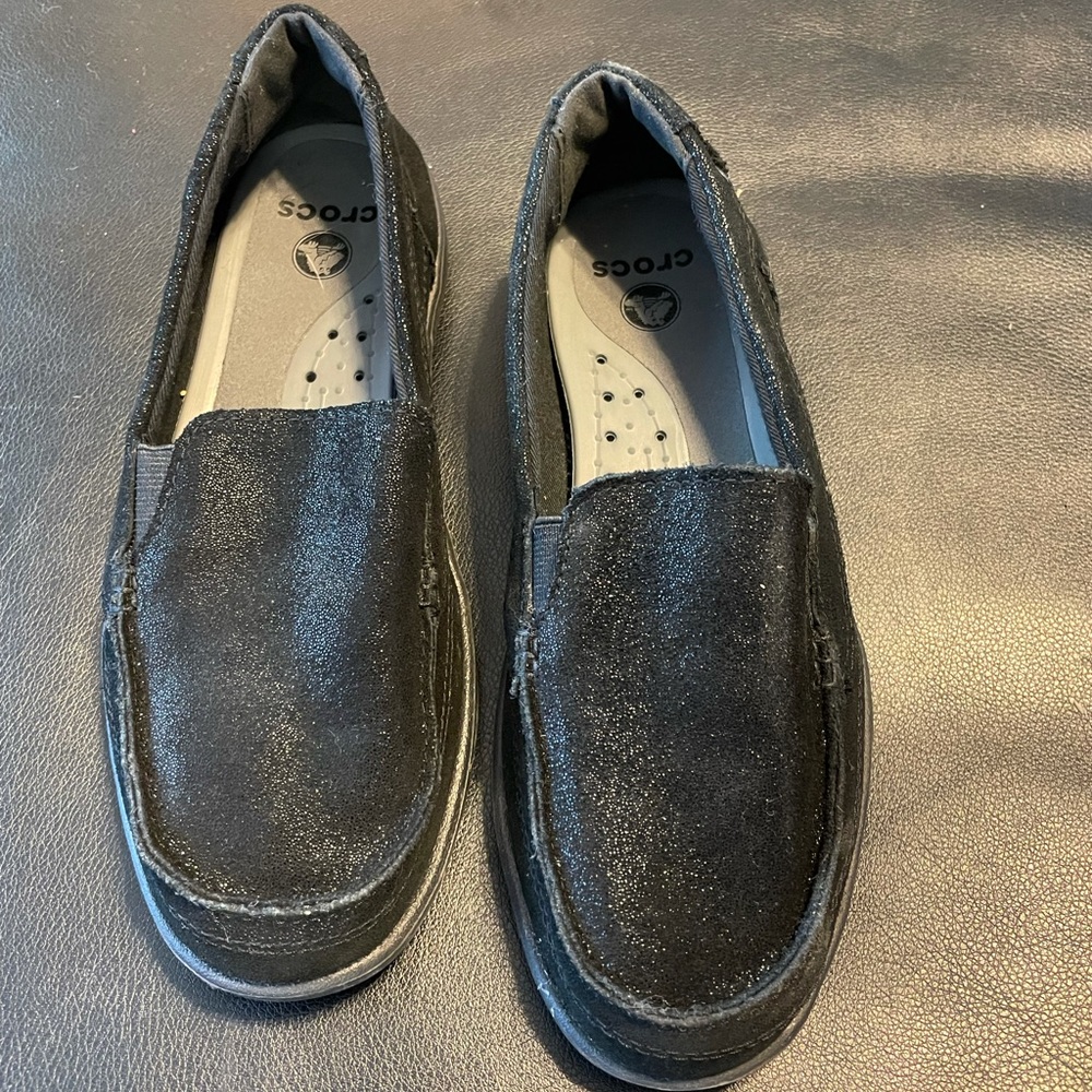 Sparkly Black Crocs Slip ons